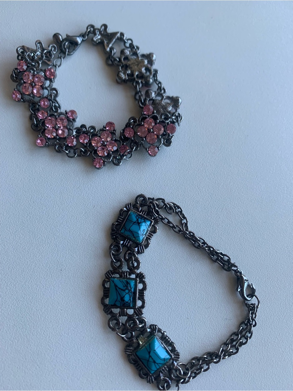 Vintage Crystal Floral Bracelet and Turquoise Stone Bracelet Set